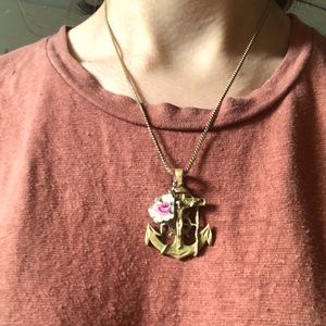 Vintage nautical anchor cross pendant and rose charm. Chain NOT included